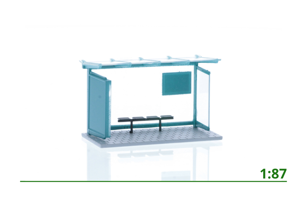 Bus stop turquoise/grey 1:87 | Miniatuurspecialist.nl